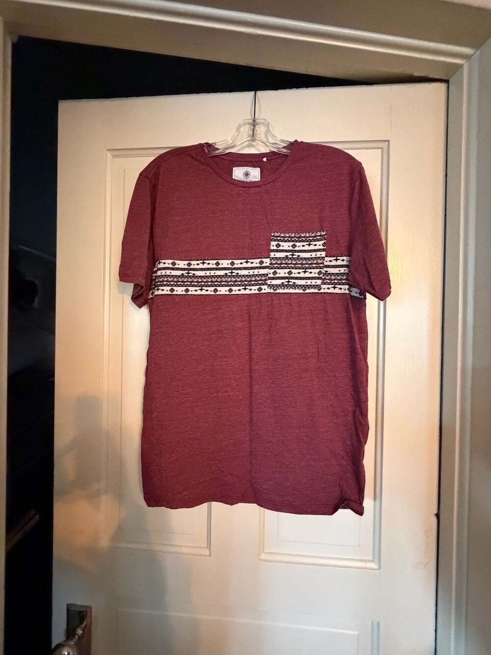 On The Byas Men's Maroon Aztec Print Pocket T-Shirt Size M
